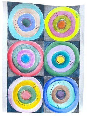 Industrial Rotation Original Watercolor and Markers Painting 9x12in